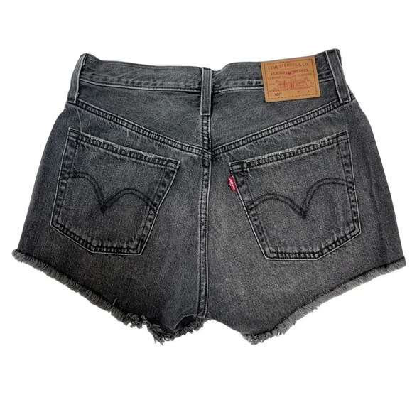 Levi's Premium 501 Cut Off  Denim Shorts 100% Cotton Button Fly Black Size 25 - Picture 3 of 12